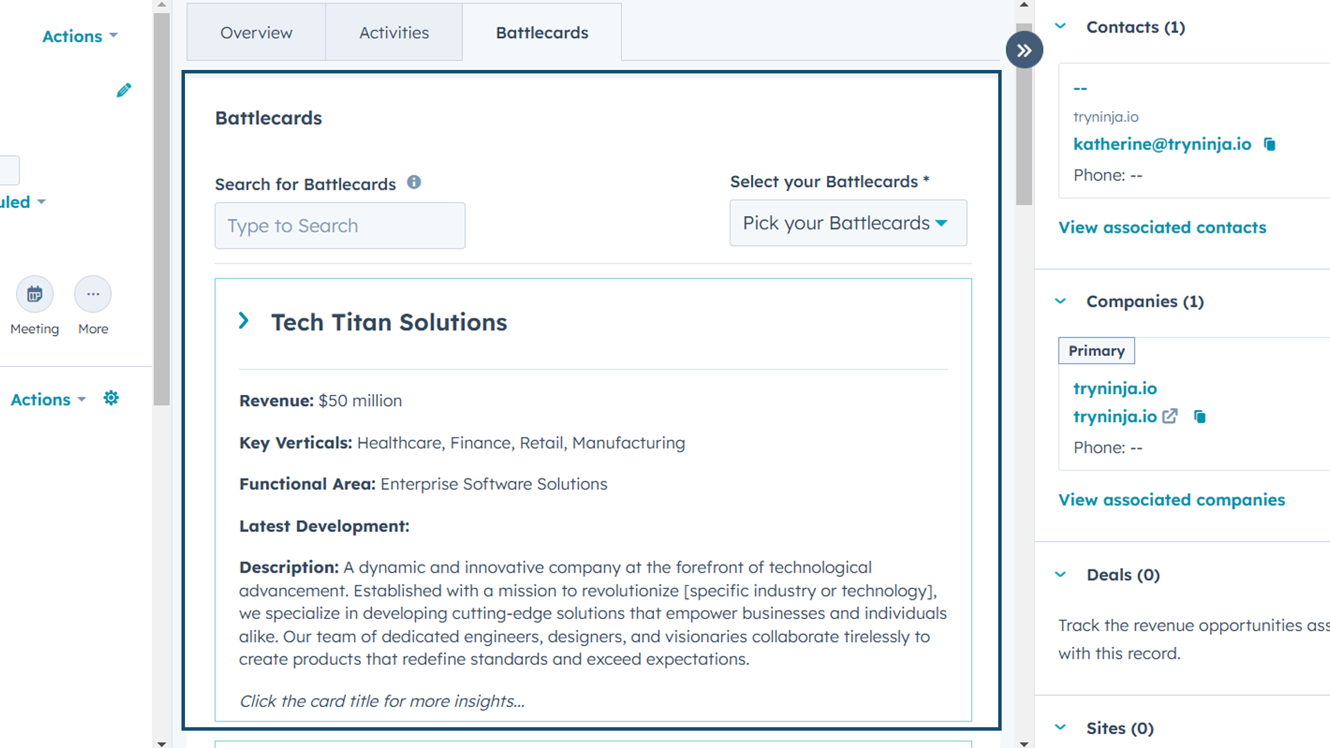 Battlecards in Center Panel