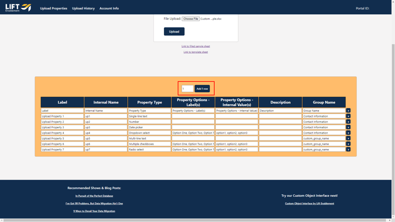 Lift Bulk Property Upload Tool Blank Row