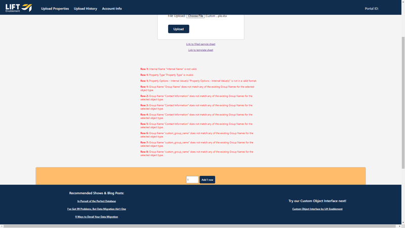 Lift Bulk Property Upload Tool Errors