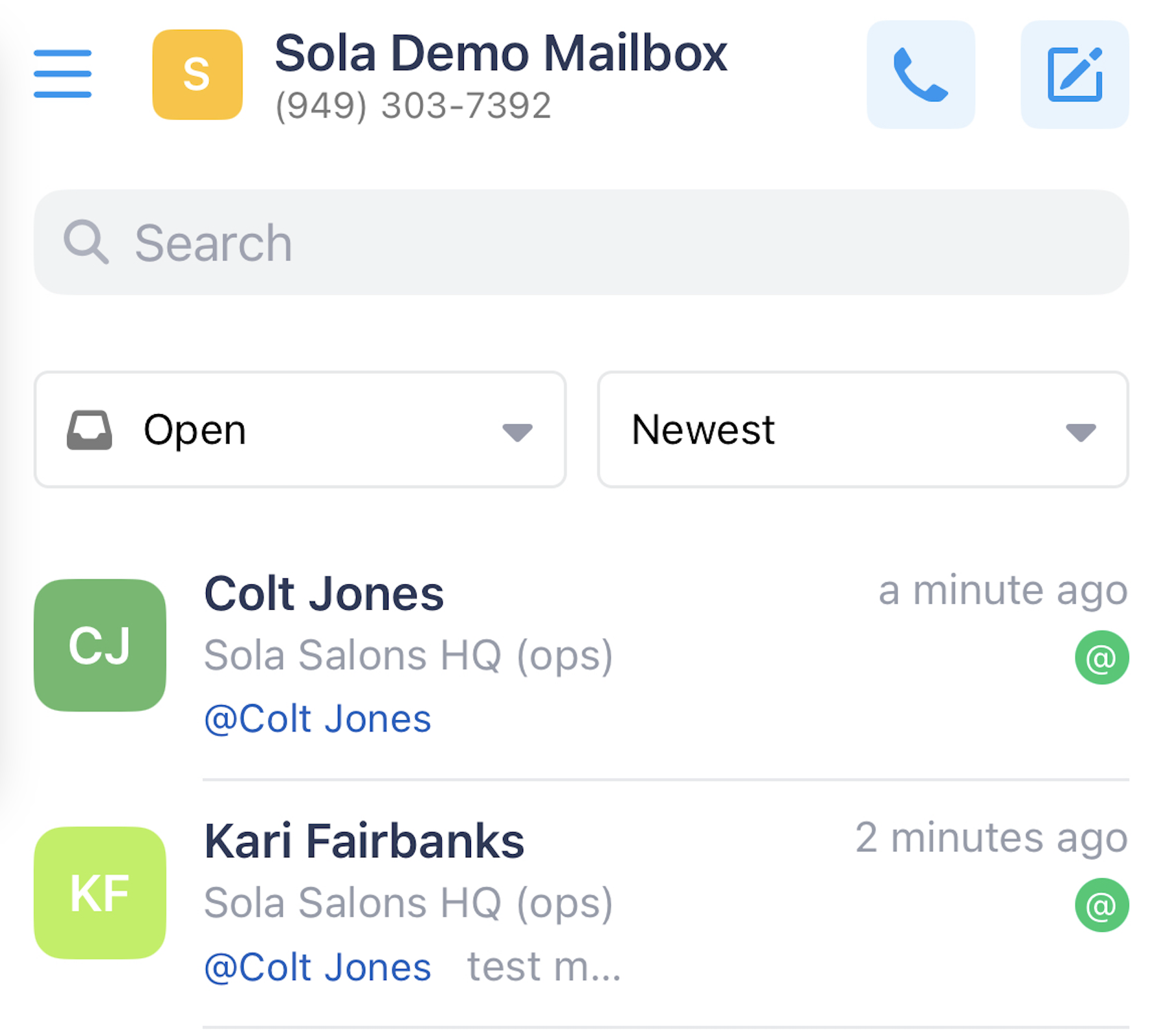 SalesMsg at Mention on Conversation example