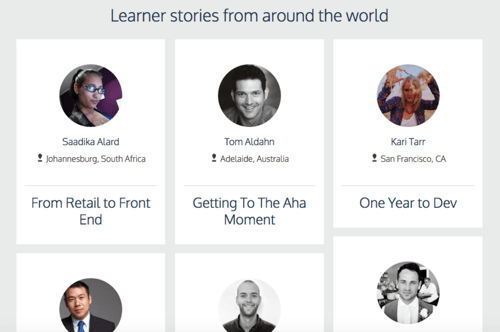 Codeacademy Thank You Page with Testimonials